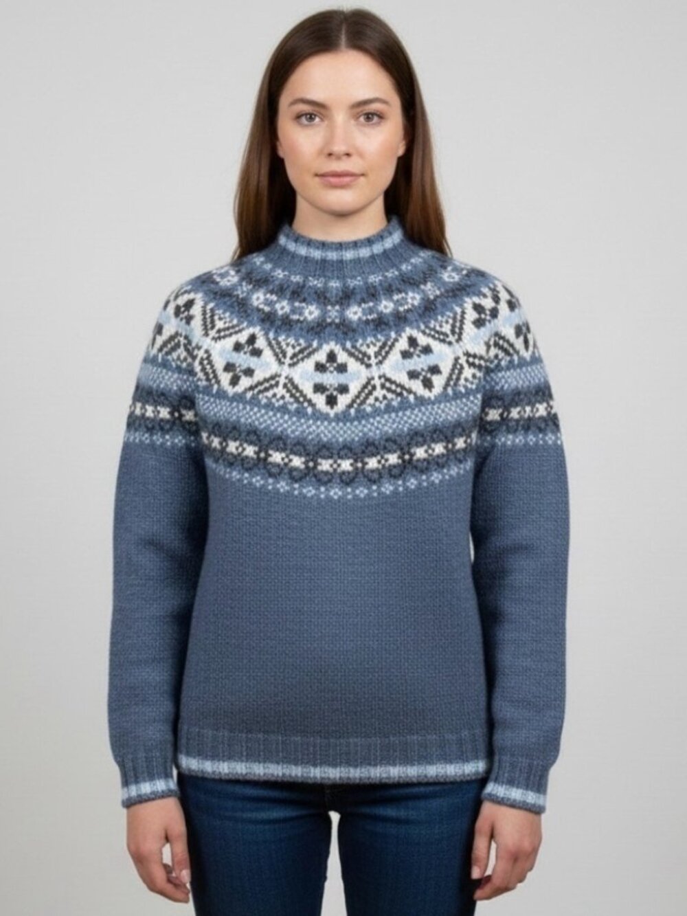 Vintage Eddie Bauer Blue Fair Isle Wool Sweater - Small